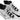 Close-up of a pair of black and white athletic shoes with laces.