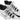 Pair of black and white athletic shoes with laces on a white background